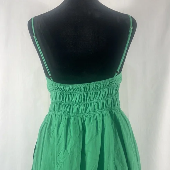 Green maxi dress, spaghetti straps adjustable, v neck, Elastic waist,Large - Picture 5 of 11